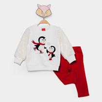 Conjunto Longo Moletom Infantil Kyly Pinguim Menina