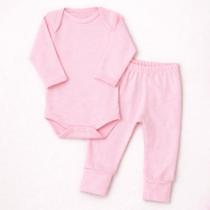 Conjunto Longo para Bebê Body e Calça Básico 100% Algodão Cor:RosaTamanho:9-12M