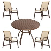 Conjunto Lótus Mesa 90cm + 4 Poltronas Bege Conjunto Lótus Mesa 90cm + 4 Poltronas Bege