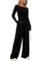 Conjunto Lounge PRETTYGARDEN Preto Manga Longa Calça Pantalona XL