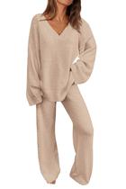 Conjunto Lounge PRETTYGARDEN Suéteres Dois Peças Caqui XL