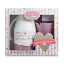 Conjunto love-garrafa térmica + suporte para filtro-kit rosa com corações-conjunto temático dia das mães- garrafa sanrem