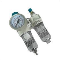 Conjunto Lubrifil 1/4 Polegada Filtro Regulador e Lubrificador de Ar Profissional com Manômetro