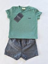 Conjunto Luc.boo Hi Verde Listrado Com Azul - 6-9 meses (G) - Luc.Boo