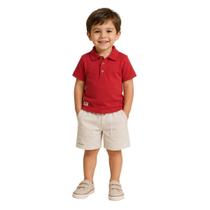 Conjunto Luc.Boo Infantil Blusa Polo Vermelho Bermuda Brim