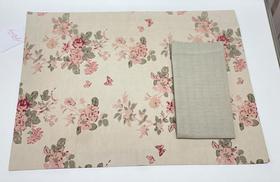 Conjunto lugar americano em linho com algodão e guardanapo em linho misto bordado