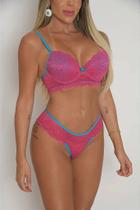 Conjunto Luiza Rosa Pink com Azul Turquesa - Lingerie Elegante Conjunto Luiza Rosa Pink com Azul Turquesa - Lingerie Elegante
