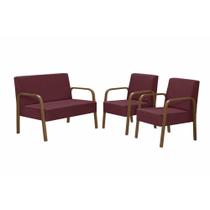 Conjunto Luna Braço Madeira D Salla Suede Bordô Conjunto Luna Braço Madeira D Salla Suede Bordô