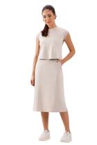 Conjunto Lunender Saia E Blusa Em Moletinho Bege