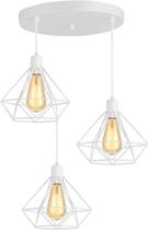 Conjunto Lustre Pendente Diamante Triplo Aramado E27 Cor Branco Conjunto Lustre Pendente Diamante Triplo Aramado E27 Cor Branco