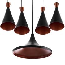 Conjunto Lustres Pendente Tom Dixon 1 Chapéu + 4 Cone Preto Conjunto Lustres Pendente Tom Dixon 1 Chapéu + 4 Cone Preto