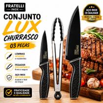 Conjunto Lux Churrasco Fratelli Inox 3 Peças sendo 2 Facas Afiadas + Pegador Conjunto Lux Churrasco Fratelli Inox 3 Peças sendo 2 Facas Afiadas + Pegador