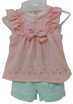 Conjunto Luxo Bata + Shorts Sarja Bebê Menina Paraiso 13979