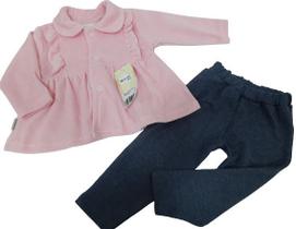 Conjunto Luxo Bebê Menina Inverno Casaco Plush + Calça 2812 Conjunto Luxo Bebê Menina Inverno Casaco Plush + Calça 2812
