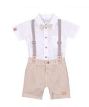 Conjunto Luxo Bebê Menino Batizado Suspensório Paraiso 15439