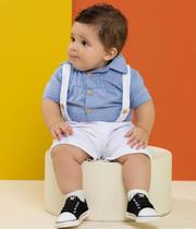Conjunto Luxo Bebê Menino Camisa Bermuda Suspensório 7335