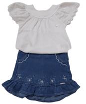 Conjunto Luxo Blusa Shorts Jeans Menina Verão Paraiso 15575