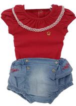 Conjunto Luxo Body + Shorts Jeans Bebê Menina Paraiso 13982