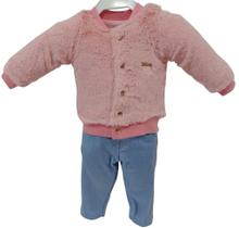 Conjunto Luxo Casaco Pelo + Calça Bebê Menina Paraiso 13039