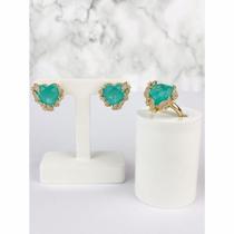 Conjunto luxo colar e brinco folhas cravejado