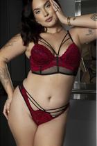 Conjunto Luxo Cropped Tule Liso com Renda e Strappy Deluxe - Sutiã e Calcinha Conjunto Luxo Cropped Tule Liso com Renda e Strappy Deluxe - Sutiã e Calcinha