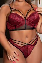 Conjunto Luxo Cropped Tule Liso com Renda e Strappy Preto Plus Size - Ninguém Vai Saber Conjunto Luxo Cropped Tule Liso com Renda e Strappy Preto Plus Size - Ninguém Vai Saber