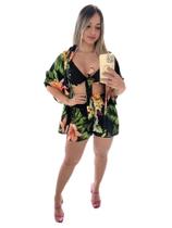 Conjunto Luxo Feminino Kimono + Shorts+ Cropped 3 Peças - amora mora