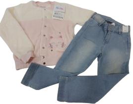 Conjunto Luxo Menina Blusa Pelo + Calça Jeans Paraiso 13184
