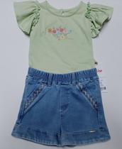 Conjunto Luxo Menina Blusa Shorts Jeans Verão Paraiso 15573