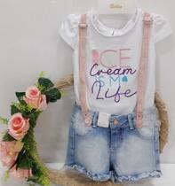 - Conjunto Luxo Menina Paraiso Tam 4 6 8 10 Blusa Shorts 11103