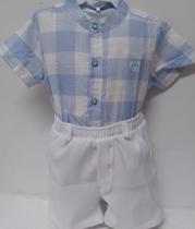 Conjunto Luxo Menino Camisa Estampada Bermuda LessaKids Azul - Conjunto Luxo Menino Camisa Estampada Bermuda LessaKids Azul -