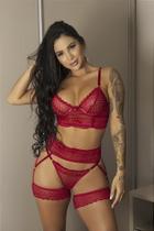 Conjunto Luxo Rendado com Cinta Liga Deluxe - Lingerie Feminina