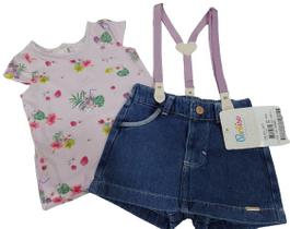 Conjunto Luxo Shorts Jeans Blusa Menina Verão Paraiso 14073