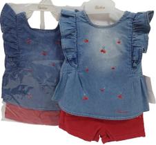 Conjunto Luxo Shorts Sarja + Bata Jeans Menina Paraiso 14071 Conjunto Luxo Shorts Sarja + Bata Jeans Menina Paraiso 14071