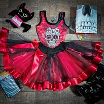 Conjunto Luxuoso Fantasia Infantil Halloween Caveira Mexicana