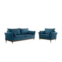 Conjunto Luxury Sofá e Poltrona Veludo Azul