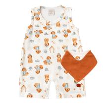 Conjunto Macacão Babador Bandana Suedine e Atoalhado - Cachorrinho - Mini & Co. Tamanho:P