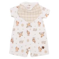 Conjunto Macacão Bebê Menino Cavalos C/ Babador Mini &amp Co