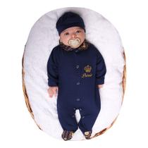 Conjunto Macacão Com Boné Menino Baby Príncipe Azul Marinho 02 peças