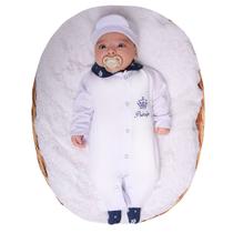 Conjunto Macacão Com Boné Menino Baby Príncipe Branco 02 peças