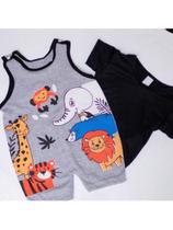 Conjunto Macacão Curto + Camiseta Safari Jardineira Bebe Menino Temático Tam RN a 03 Meses - Conjunto Macacão Curto + Camiseta Safari Jardineira Bebe Menino Temático Tam RN a 03 Meses -