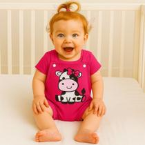 Conjunto Macacão Jardineira Com Camiseta Bebê Menina Estampa de Vaquinha RN a 3 Meses - Conjunto Macacão Jardineira Com Camiseta Bebê Menina Estampa de Vaquinha RN a 3 Meses -