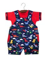 Conjunto Macacão Jardineira MUNDO DOS DINOSSAUROS para Bebê de Malha Menino e Malha 100% algodão