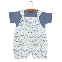Conjunto Macacão Jardineira PANDA para Bebê de Malha Menino e Malha 100% algodão