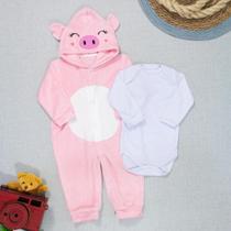 Conjunto Macacão Plush e Body Suedine Porquinha Rosa Claro Conjunto Macacão Plush e Body Suedine Porquinha Rosa Claro