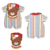 Conjunto Macaquinho Com Babador Bebê Suedine Marfim Ursinho
