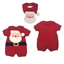 Conjunto Macaquinho Com Babador Bebê Suedine Natal