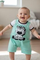 Conjunto macaquinho masculino bebe infantil zebrinha e blusa veste ate 5 meses