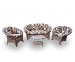 Conjunto Madagascar - 1 sofá + 2 poltronas + Mesa Oval - Rivieira Marrom Conjunto Madagascar - 1 sofá + 2 poltronas + Mesa Oval - Rivieira Marrom