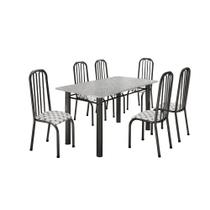 Conjunto Madmelos 06 cadeiras craqueadas tampo retangular granito ocre 1.50 - Craqueado Preto